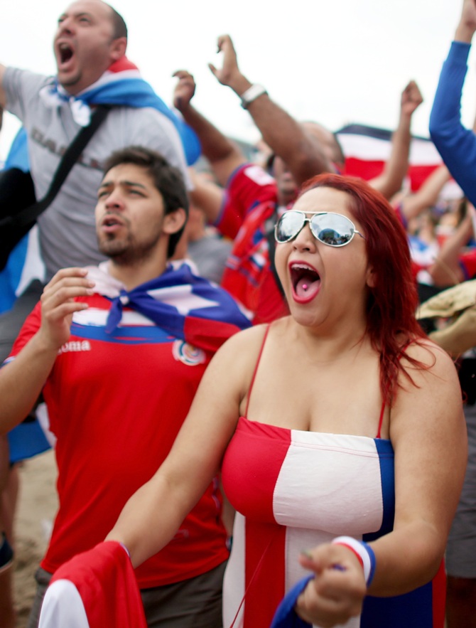 Costa Rican soccer team fans celebrate