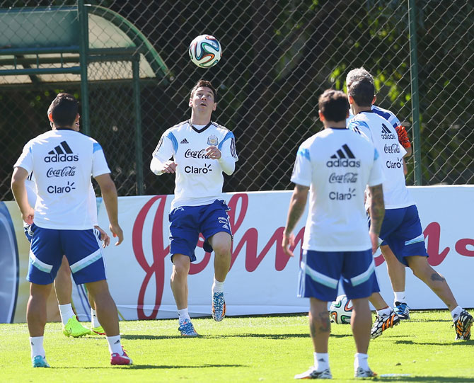 Argentina's Lionel Messi in a team training session