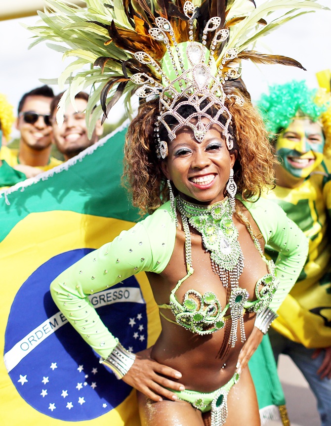 Fans arrive before the Group A match between Brazil and Cameroon at Estadio Nacional