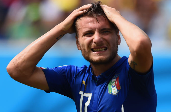 Ciro Immobile of Italy reacts after missing an opportunity