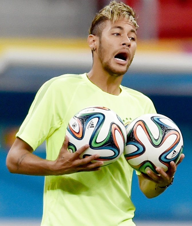 Neymar of Brazil in action during a training session
