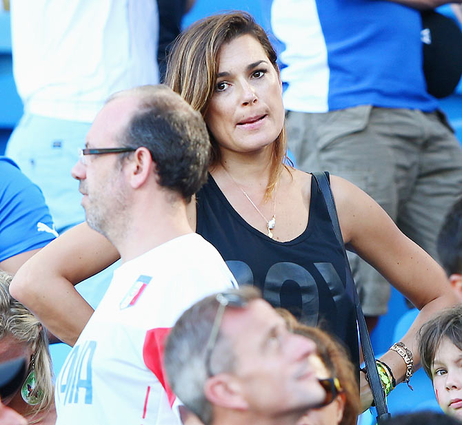 Alena Seredova, wife of Italy's goalkeeper and captain Gianluigi Buffon wears a dejected look on Tuesday