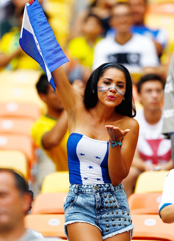 A Honduras fan shows her support prior to the FIFA World Cup Brazil   Group E match between Honduras and Switzerland at Arena Amazonia