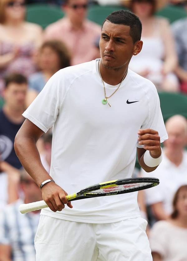 Nick Kyrgios of Australia reacts during his men's singles match against Richard Gasquet