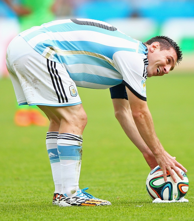 Lionel Messi of Argentina prepares to take a free kick