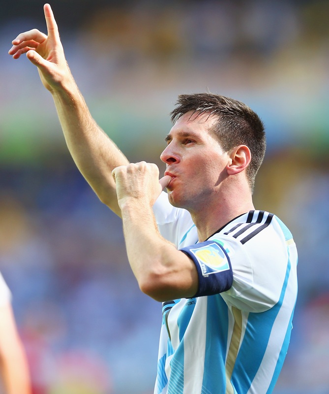 Argentina's Lionel Messi celebrates after scoring a goal