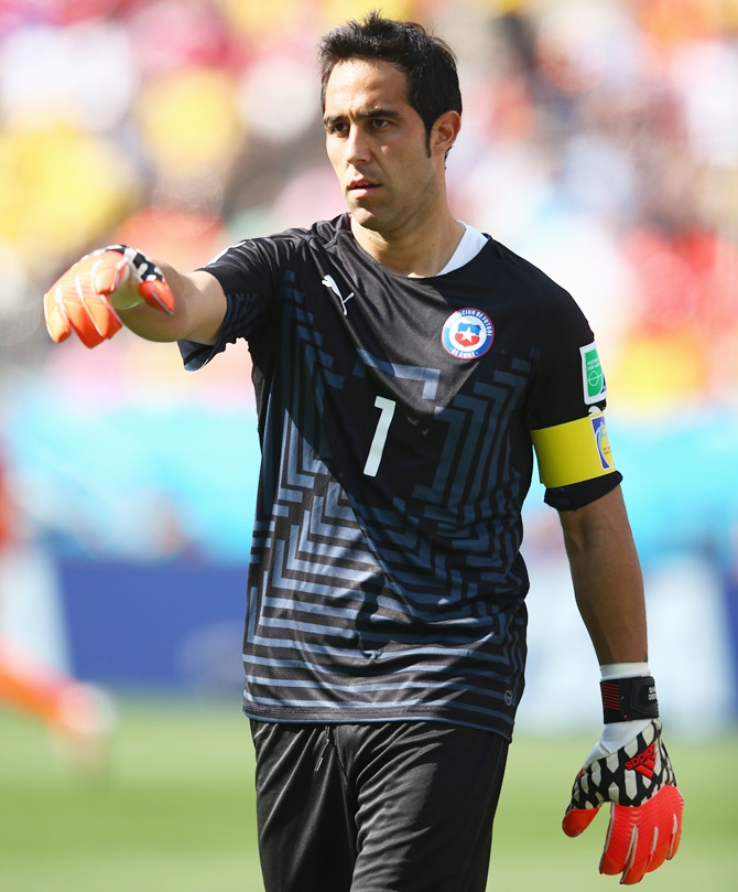 Goalkeeper Claudio Bravo of Chile gestures