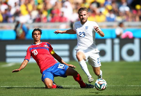 England's Luke Shaw controls the ball during the 2014 FIFA World Cup Brazil Group D match against Costa Rica