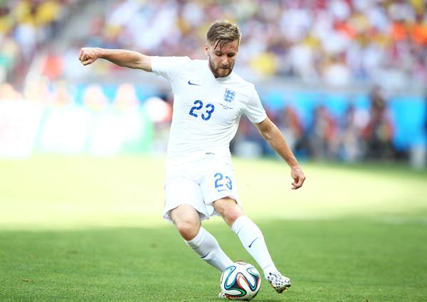 England's Luke Shaw is challenged by Bryan Ruiz of Costa Rica during the 2014 FIFA World Cup Brazil Group D match 