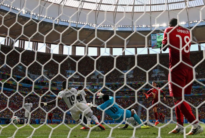 Cristiano Ronaldo scores the second goal for Portugal