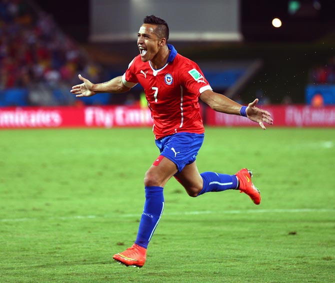 Alexis Sanchez of Chile celebrates after scoring a goal against Australia