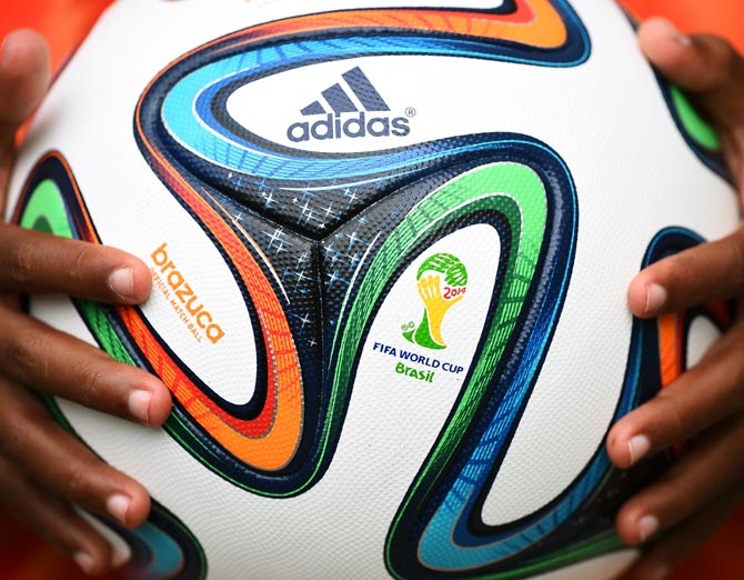 A close-up of the Brazuca match ball