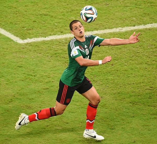 Javier Hernandez of Mexico controls the ball