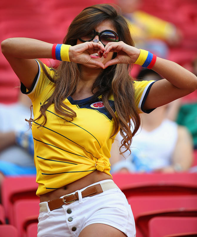 A Colombian fan celebrates