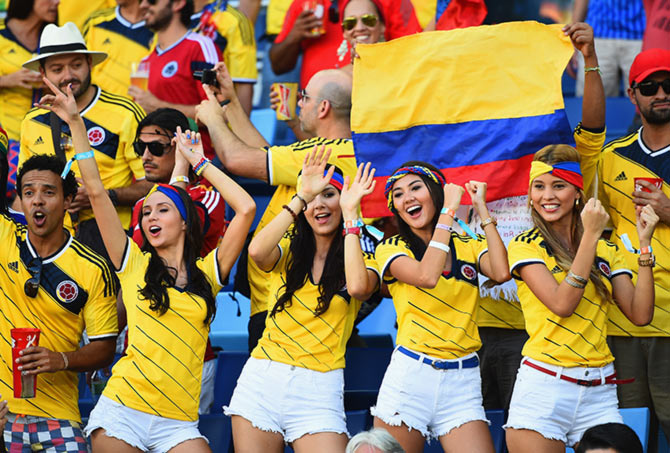 Colombia fans cheer during the 2014 FIFA World Cup match