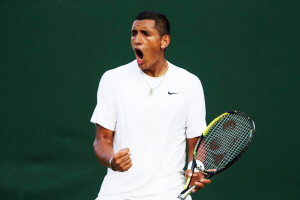 Nick Kyrgios of Australia celebrates during his singles third round match against Jiri Vesely of Czech Republic