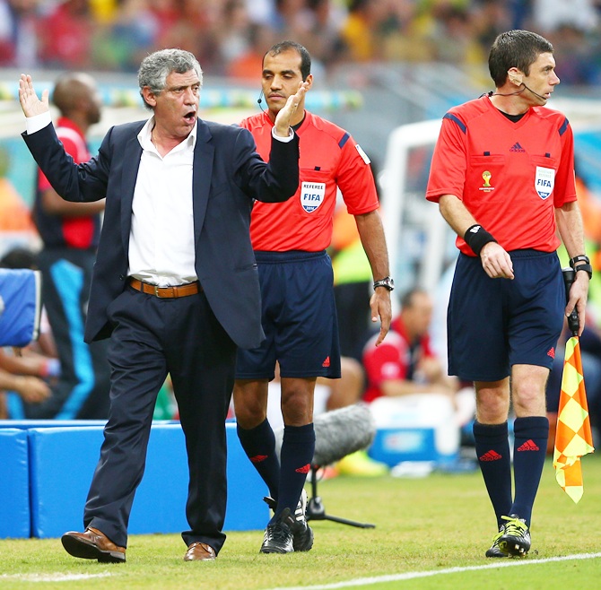 Head coach Fernando Santos of Greece gestures