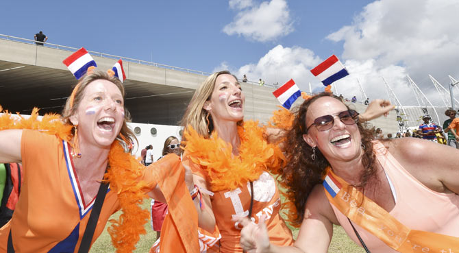 Fans arrive at Arena Castelao stadium for the Netherlands v Mexico match on Sunday