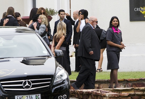 The family of Reeva Steenkamp arrive at the Victoria Park Crematorium ahead of a memorial service for their daughter in Port Elizabeth.