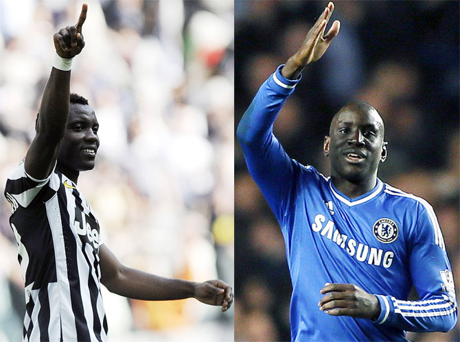 Juventus's Kwadwo Asamoah and Chelsea's Demba Ba