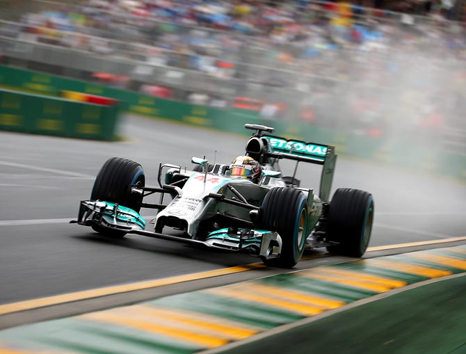 Lewis Hamilton drives during qualifying for the Australian Grand Prix at Albert Park in Melbourne.