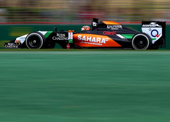 Force India's Nico Hulkenberg drives during qualifying for the Australian Grand Prix at Albert Park in Melbourne.
