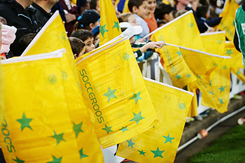 Fans wait for autographs during an Australian Socceroos training session 