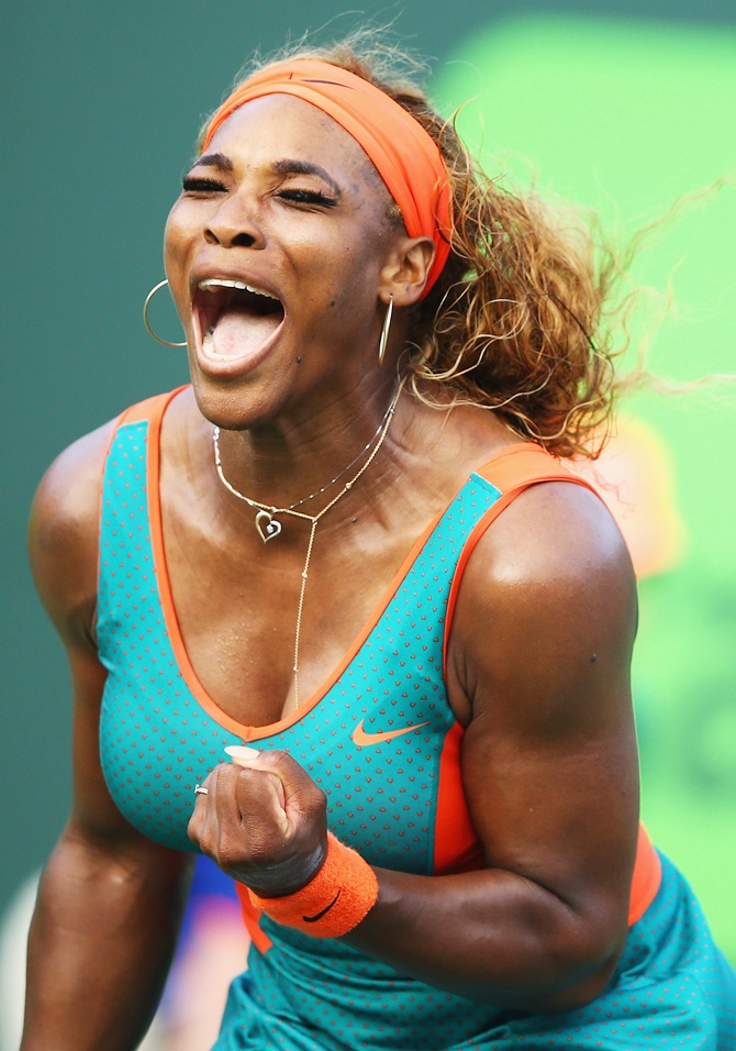 Serena Williams of the USA celebrates winning against Yaroslava Shvedova of Kazakhstan