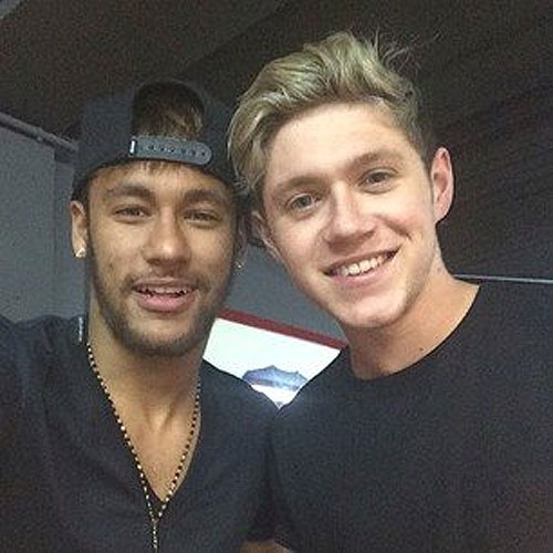 Barcelona and Brazil footballer Neymar with One Direction's Niall Horan