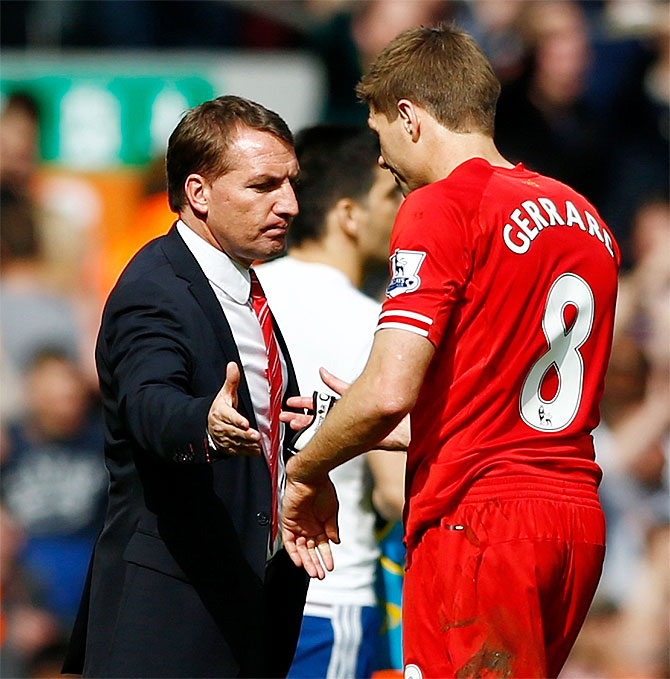 Liverpool manager Brendan Rodgers with captain Steven Gerrard