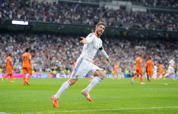 Real Madrid's Sergio Ramos celebrates after scoring