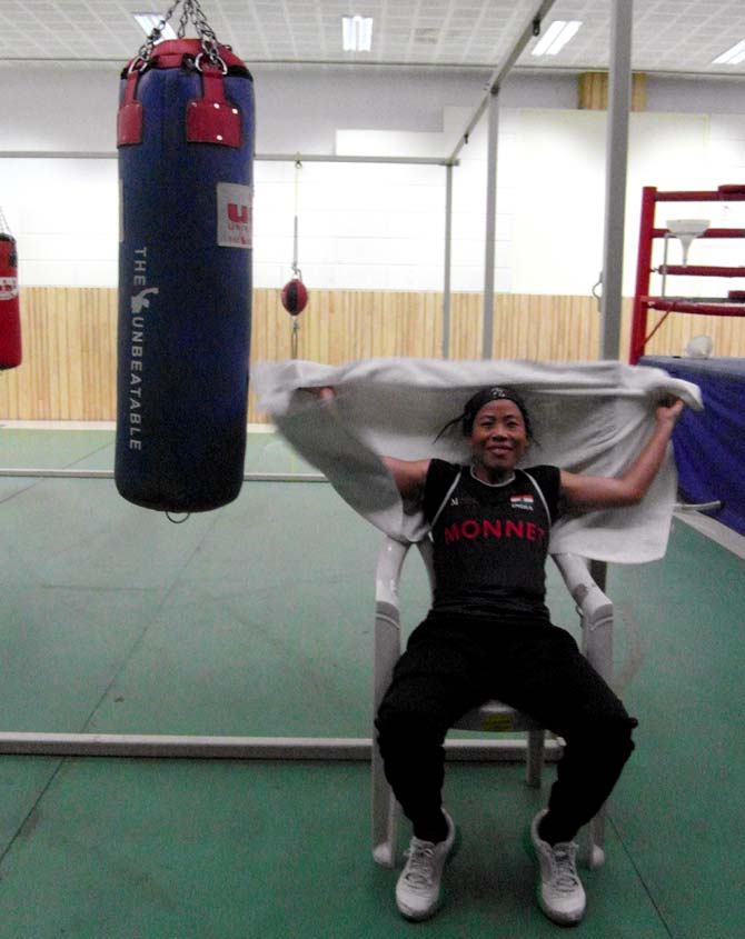 MC Mary Kom at the training camp in Pune
