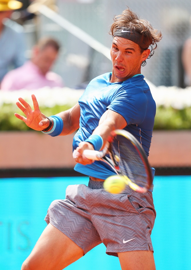Rafael Nadal of Spain plays a forehand