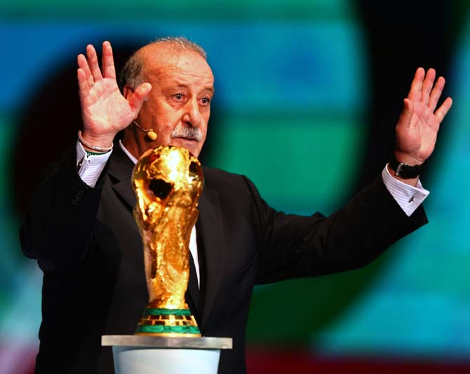 Spain coach Vicente del Bosque with the World Cup trophy 