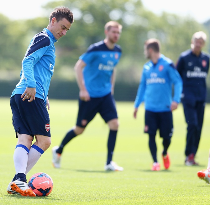 Laurent Koscielny of Arsenal in action during a training session
