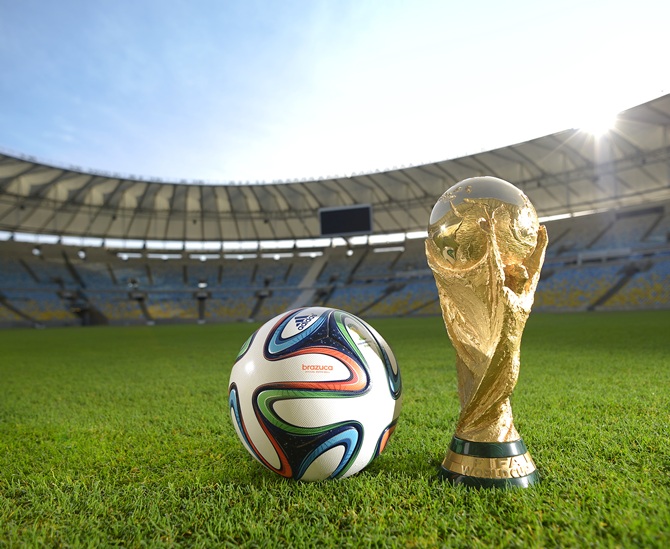 A general view of Brazuca and the FIFA World Cup Trophy at the Maracana before the adidas Brazuca launch
