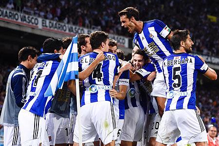 Real Sociedad players celebrate 