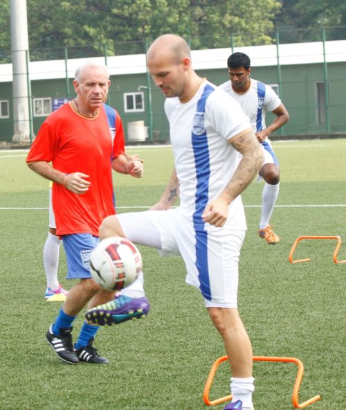 Mumbai City FC's Freddie Ljungberg during a practice session at the Cooperage ground.