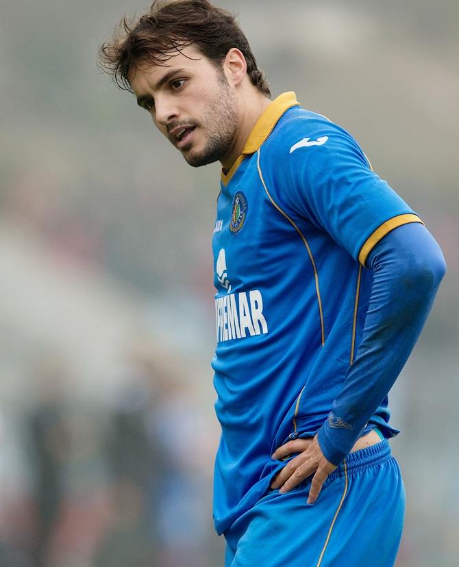 Pedro Leon of Getafe CF reacts 