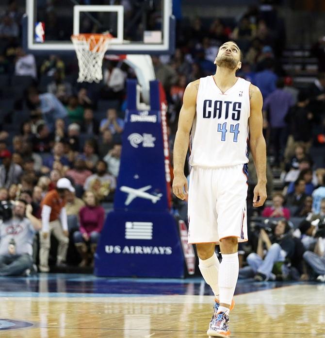 Jeffery Taylor of the Charlotte Bobcats reacts