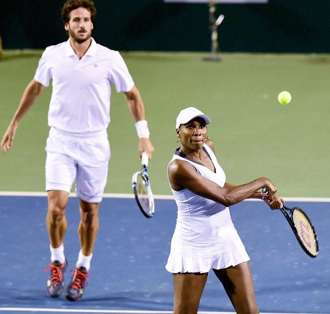 Bangalore Raptors' Venus Williams and Feliciano Lopez in action