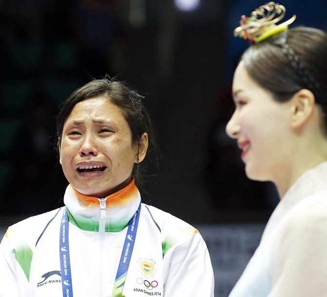 India's bronze medallist Laishram Sarita Devi 