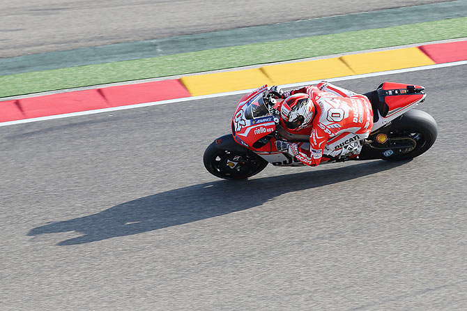 Andrea Dovizioso of Italy and Ducati Team rounds the bend during the MotoGP of Spain 