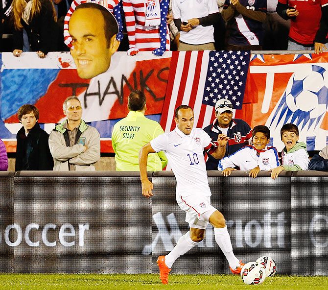 Landon Donovan #10 of the United States dribbles the ball down field in the first half in their match against Ecuador during an international friendly at Rentschler Field  in East Hartford, Connecticut, on Friday