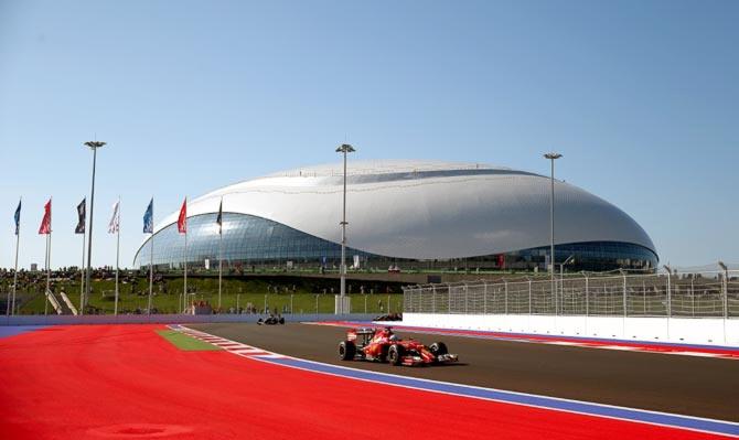 Fernando Alonso of Ferrari drives during practice ahead of the Russian F1 Grand Prix in Sochi