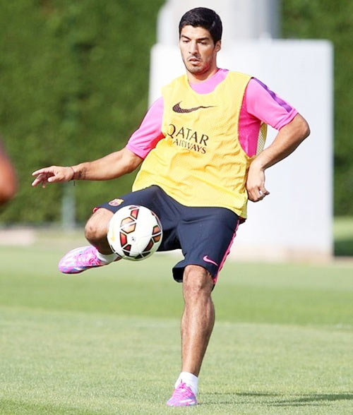 Luis Suarez of Barcelona at a practice session
