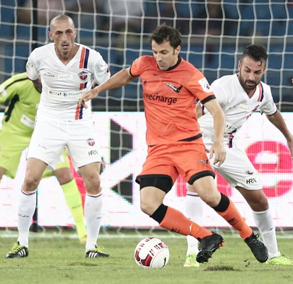 Italian legend Alessandro del Piero (centre) played and captained Delhi Dynamos for a season in 2014. The national coach, employed by the association, has complained that the enlisting of so many foreign recruits in Indian soccer could hold back the development of home-grown players.