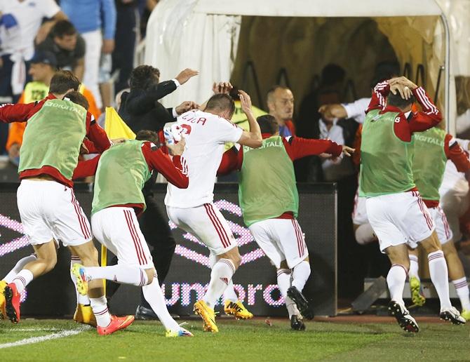 Albania's players retreat into the tunnel