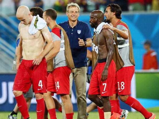 United States coach Jurgen Klinsmann with his players