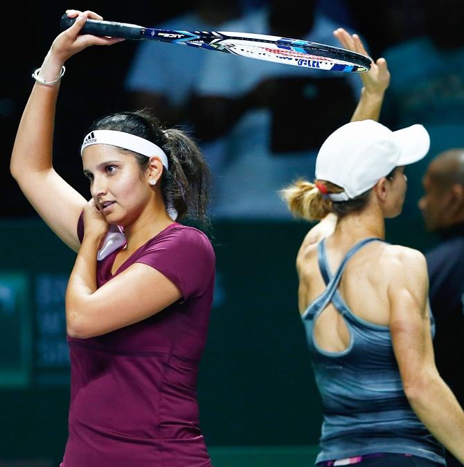 Cara Black of Zimbabwe and Sania Mirza of India